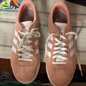 Adidas Coral and White Lace-Up Sneakers